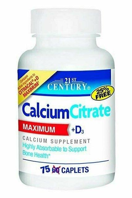 21st Century Calcium Citrate Plus D Maximum Caplets, 75 Count on Sale