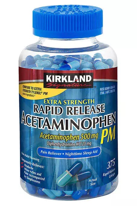 Kirkland Signature Acetaminophen PM, 500 mg, 375 Capsules For Discount